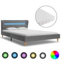 vidaXL Bed met LED en matras stof lichtgrijs 140x200 cm - thumbnail