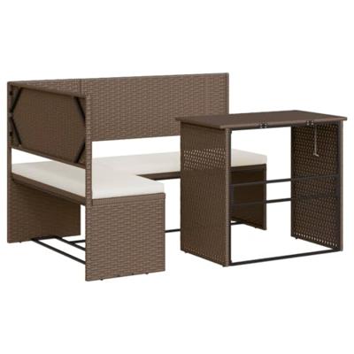 Tuinbank met tafel en kussens L-vormig poly rattan bruin Tuinbank met tafel en kussens L-vormig poly rattan bruin