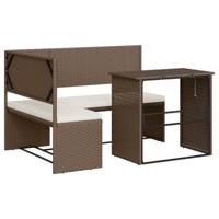 Tuinbank met tafel en kussens L-vormig poly rattan bruin - thumbnail