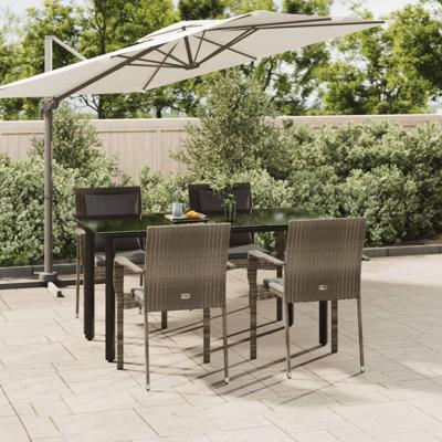 5-delige Tuinset met kussens poly rattan zwart en grijs