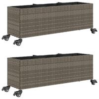 Plantenbakken met wielen 2 st 107x32x38 cm poly rattan grijs - thumbnail