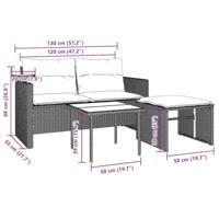 3-delige Loungeset met kussens poly rattan lichtgrijs - thumbnail