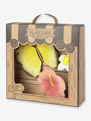 Geboorte geschenkset: OLI & CAROL vlinder / bloem bijtring meerkleurig
