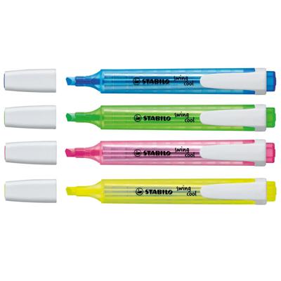 STABILO swing cool, smalle markeerstift, etui met 4 kleuren