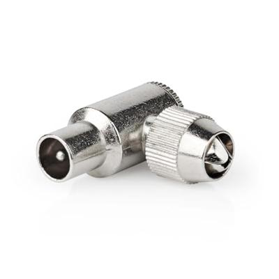 Nedis IEC (Coax) Connector | 90° Gehoekt | Male | Vernikkeld | 75 Ohm | Schroef | Diameter kabelinvoer: 7.0 mm | Metaal | Zilver | 2 Stuks | Doos -