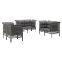 6-delige Loungeset met kussens poly rattan grijs - thumbnail