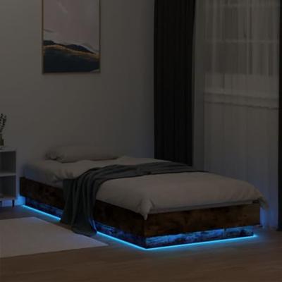 Bedframe met LED-verlichting gerookt eikenkleurig 90x200 cm