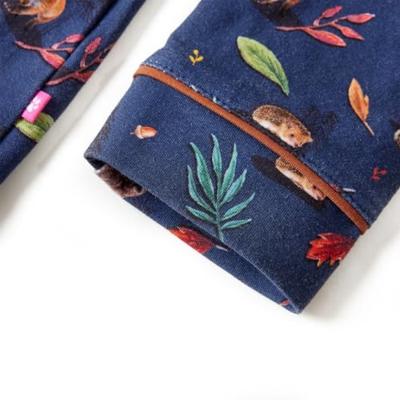 Kinderjurk met lange mouwen blaadjesprint 92 marineblauw