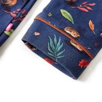 Kinderjurk met lange mouwen blaadjesprint 140 marineblauw - thumbnail