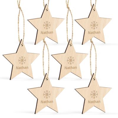 Houten kersthanger met naam graveren - Ster - 6 stuks