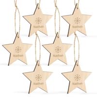 Houten kersthanger met naam graveren - Ster - 6 stuks - thumbnail