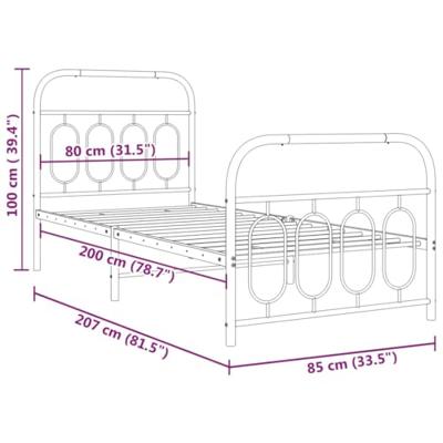 Bedframe met hoofd- en voeteneinde metaal zwart 80x200 cm