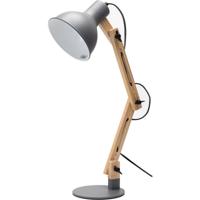 Stijlvolle LED Bureaulamp met E27 Fitting - Rond - Mat Grijs/Bruin - Hout - thumbnail