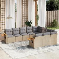 10-delige Loungeset met kussens poly rattan beige - thumbnail