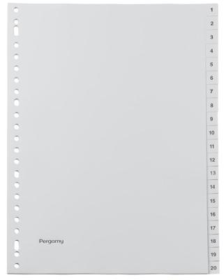 Pergamy tabbladen, ft A4, 23-gaatsperforatie, grijze PP, set 1-20