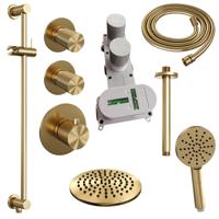 Regendoucheset Inbouw Brauer Gold Carving Thermostatisch 20 cm met Plafondarm, Glijstang en Handdouche 3-Standen Losse Stopkranen Geborsteld Goud - thumbnail