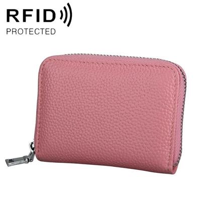 KB205 Antimagnetic RFID Litchi Texture Leather Zipper Large-capacity Card Holder Wallet (Pink)