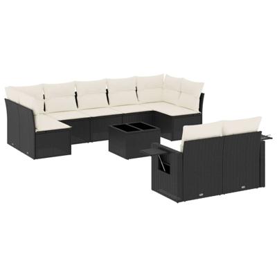 10-delige Loungeset met kussens poly rattan zwart - thumbnail