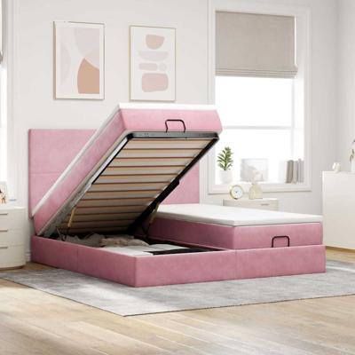 Ottoman bed met matrassen 180x200cm fluweel roze