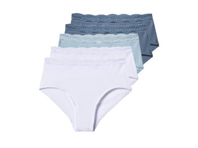 esmara Set van 5 dames onderbroeken met kant (Blauw/wit, L (44/46))