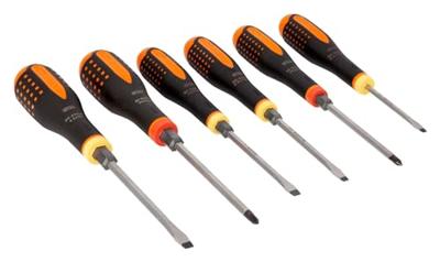 Bahco Schroevendraaierset ERGO™ | driecomponentengreep | doorlopende kling | krachtgreep | gleuf | Phillips - 6-delig - BE-9881TB
