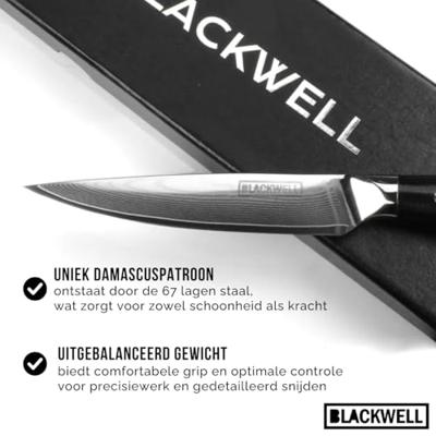 Blackwell Messenset (Koksmes + Groentemes + Officemes) - Japanse stijl - 67 lagen damaststaal - VG10 - 3-delig
