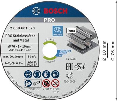 Bosch Accessories 2608601520 Doorslijpschijf Expert for Inox A 60 R Inox BF, 76 mm, 10 mm, 1 mm (5 stuks)