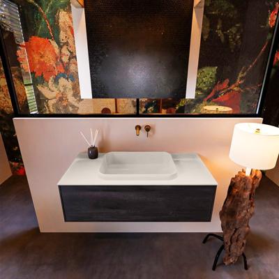 Badkamermeubelset Mondiaz Erin 100 cm met 1 Lade met RIDGE Wastafel Midden Linen Zonder Kraangaten Greeploos Mat Dark Brown Badkamermeubelset Mondiaz Erin 100 cm met 1 Lade met RIDGE Wastafel Midden Linen Zonder Kraangaten Greeploos Mat Dark Brown