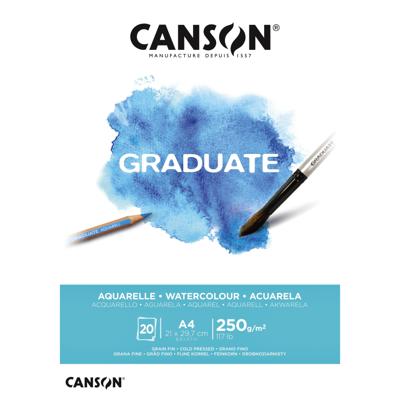 Aquarelpapier Canson Graduate Watercolour 20vel 250gr A4 natuurlijk wit Aquarelpapier Canson Graduate Watercolour 20vel 250gr A4 natuurlijk wit