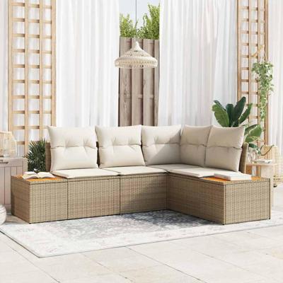 4-delige Tuinbankenset met kussens poly rattan acacia beige