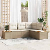 4-delige Tuinbankenset met kussens poly rattan acacia beige - thumbnail