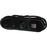 stekkerdoos - 3 aansluitingen - randaarde - aan/uit schakelaar - 1.5 meter - zwart - thumbnail