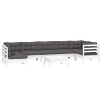 8-delige Loungeset met kussens grenenhout wit - thumbnail