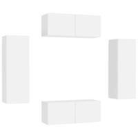 4-delige Tv-meubelset bewerkt hout wit - thumbnail