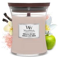 WoodWick Geurkaars Medium Vanilla & Sea Salt - 11 cm / ø 10 cm - Geurkaars in Glas - Houten Lont - thumbnail