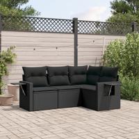 4-delige Loungeset met kussens poly rattan zwart - thumbnail