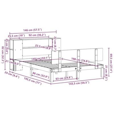 Bed met boekenkast zonder matras massief grenenhout 140x190 cm - thumbnail