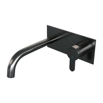 Brauer Gunmetal Edition Inbouw Wastafelmengkraan met Gebogen Uitloop en Afdekplaat Model D1 Gunmetal Geborsteld PVD