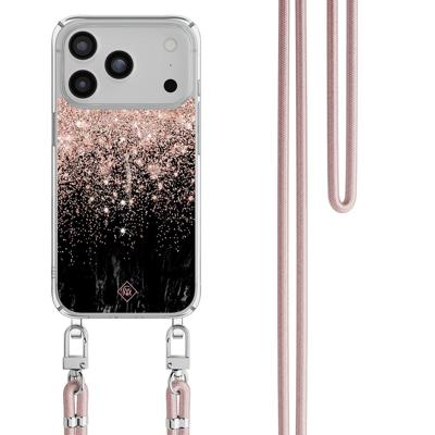 iPhone 17 Pro hoesje met rosegoud koord - Marmer twist