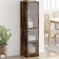 Hoge kast met glazen deuren 35x37x142 cm gerookt eikenkleurig - thumbnail