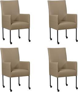 Set van 4 Taupe leren moderne eetkamerstoelen Spark - poot rond zwart met wiel - Toledo Leer Mocca (taupe leer)