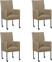 Set van 4 Taupe leren moderne eetkamerstoelen Spark - poot rond zwart met wiel - Toledo Leer Mocca (taupe leer) - thumbnail