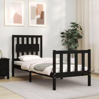 Bedframe met hoofdbord massief hout zwart - thumbnail