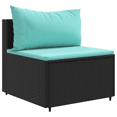 6-delige Loungeset met kussens poly rattan zwart