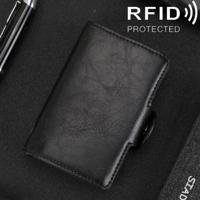 X-7 Antimagnetic RFID Multi-functional Aluminum Crazy Horse Texture Leather Card Bag Wallet(Black) - thumbnail