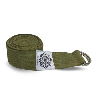 Katoenen Yoga Riem Olijfgroen met D-Ring - 248 cm