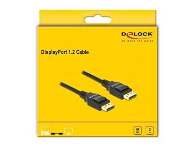 Delock 82585 DisplayPort-kabel DisplayPort Aansluitkabel DisplayPort-stekker 2 m Zwart 4K UHD, Verdraaid, Vergulde steekcontacten, Afgeschermd (drievoudig)