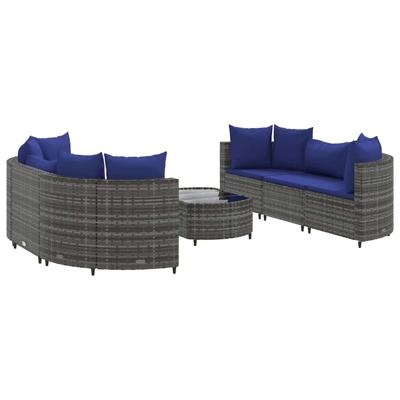 7-delige Loungeset met kussens poly rattan grijs