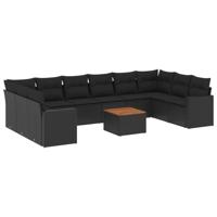 11-delige Loungeset met kussens poly rattan zwart - thumbnail