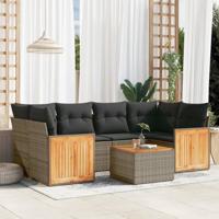 7-delige Loungeset met kussens poly rattan grijs - thumbnail